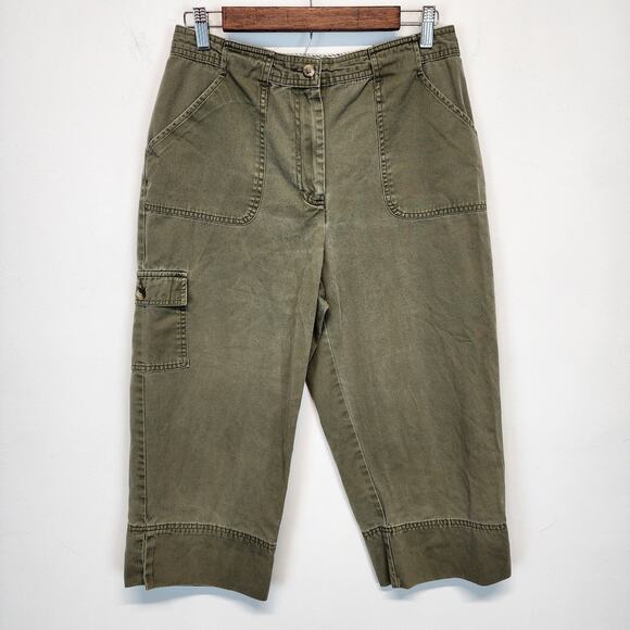 Vintage Capri Cargo Pants Size 12P Green Khaki Cotton Straight Duck Head Y2K - Picture 1 of 10